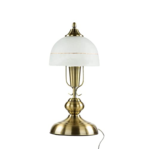 Jugendstil Tischleuchte in Bronze Weiß Alabasterglas E14 mit Kabelschalter Nachttischlampe Tischlampe Schlafzimmer von Licht-Erlebnisse