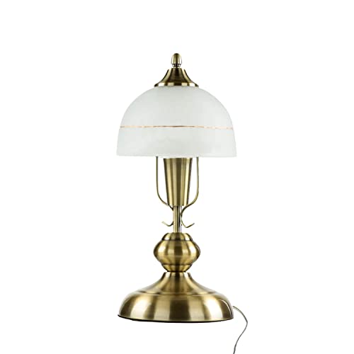 Jugendstil Tischleuchte in Bronze Weiß Alabasterglas E14 mit Kabelschalter Nachttischlampe Tischlampe Schlafzimmer Jugendstil Tischleuchte in Bronze Weiß Alabasterglas E14 mit Kabelschalter Nachttischlampe Tischlampe Schlafzimmer von Licht-Erlebnisse