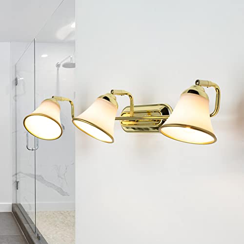 Licht-Erlebnisse Wandleuchte Badezimmer Gold, Badlampe, Wandlampe Spiegel, Jugendstil, schwenkbar, blendarm, Glas, 3-flammig, E14, B:70 cm, Spiegelleuchte von Licht-Erlebnisse