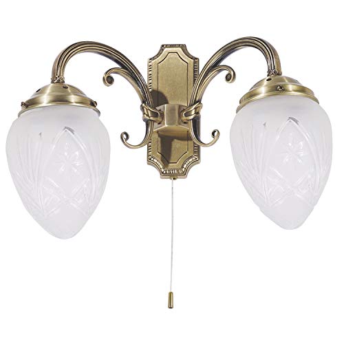 Jugendstil Wandleuchte zweiflammig E14 230V mit Zugschnur Schalter Wandlampe Leuchter für Wohnzimmer Esszimmer Schlafzimmer von Licht-Erlebnisse