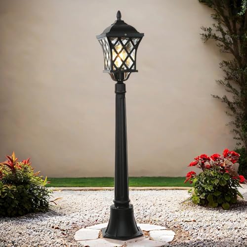 Licht-Erlebnisse Wegeleuchte Außen Glas Aluminium Anthrazit IP23 Garten H:112 E27 max. 60W nostalgische Laterne Rustikal Stehlampe Outdoor TAY von Licht-Erlebnisse