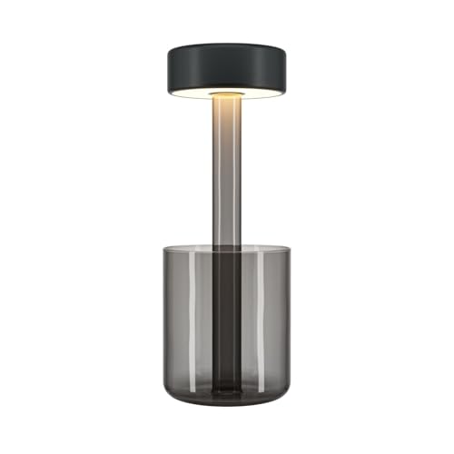 Licht-Erlebnisse Akku Tischlampe LED Rauchglas mit Dimmer Touch Funktion Farbwechsel 2200-4000 K 34,8 cm Grau Schwarz Modern Nachttischlampe Tischleuchte von Licht-Erlebnisse