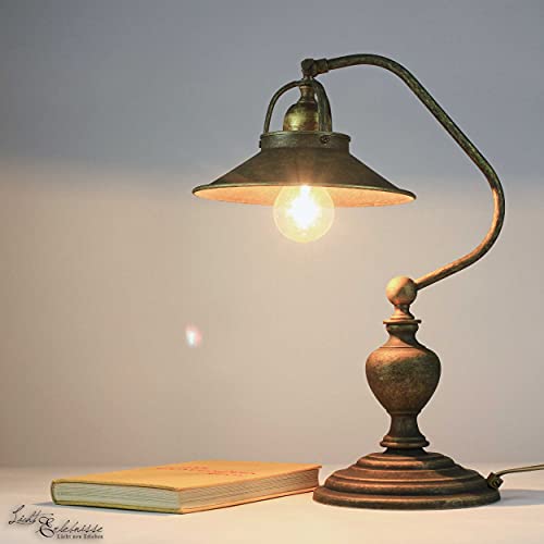 Licht-Erlebnisse Tischlampe Echt-Messing in Bronze Antik matt Wohnzimmer Schlafzimmer 39 cm E27 max. 60W Rustikale Tischleuchte Büro COUNTRY von Licht-Erlebnisse