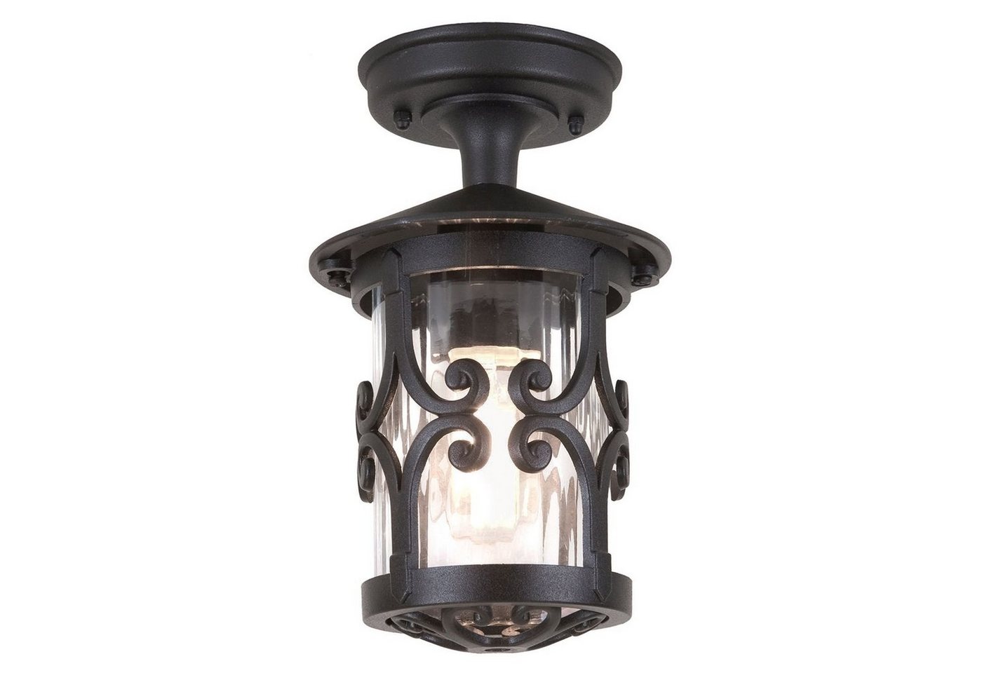 Licht-Erlebnisse Außen-Deckenleuchte ASHFORD, ohne Leuchtmittel, Deckenlampe außen Garten Haus IP23 Schwarz E27 Ø 15 cm Glas Aluminium von Licht-Erlebnisse