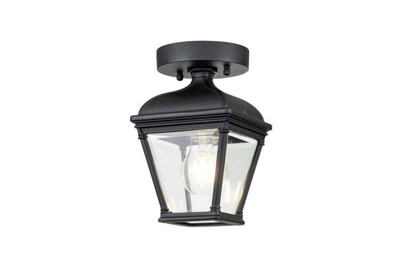 Licht-Erlebnisse Außen-Deckenleuchte CHELTENHAM, ohne Leuchtmittel, Glas Aluminium B: 14,2 cm IP44 Schwarz E27 Vintage Design von Licht-Erlebnisse