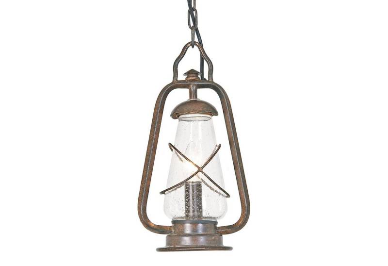 Licht-Erlebnisse Außen-Deckenleuchte HARIETT, ohne Leuchtmittel, Hängeleuchte außen IP43 E14 Weiß Bronze Glas Schmiedeeisen Maritim von Licht-Erlebnisse