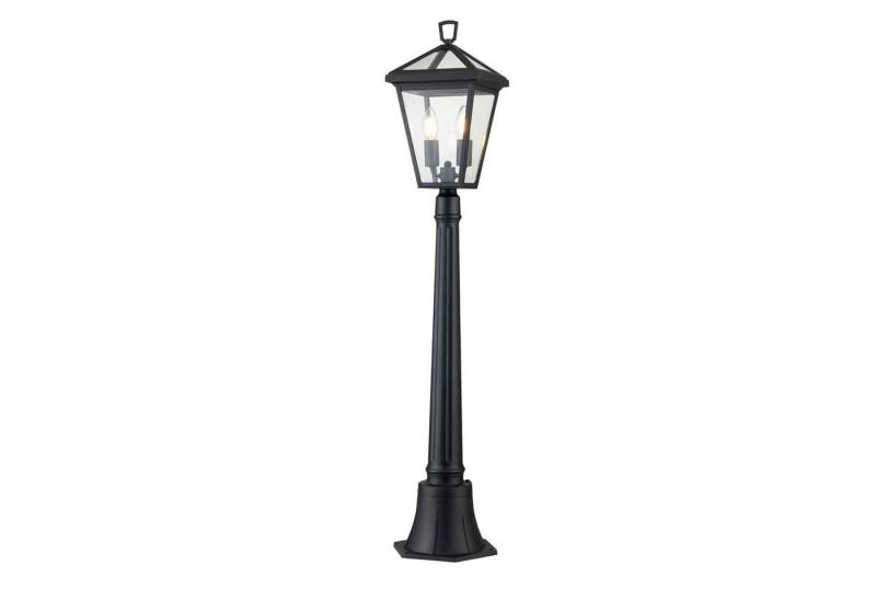 Licht-Erlebnisse Außen-Stehlampe ABINGDON, ohne Leuchtmittel, Aluminium Glas E14 IP44 110,2 cm hoch Schwarz 2-flammig von Licht-Erlebnisse