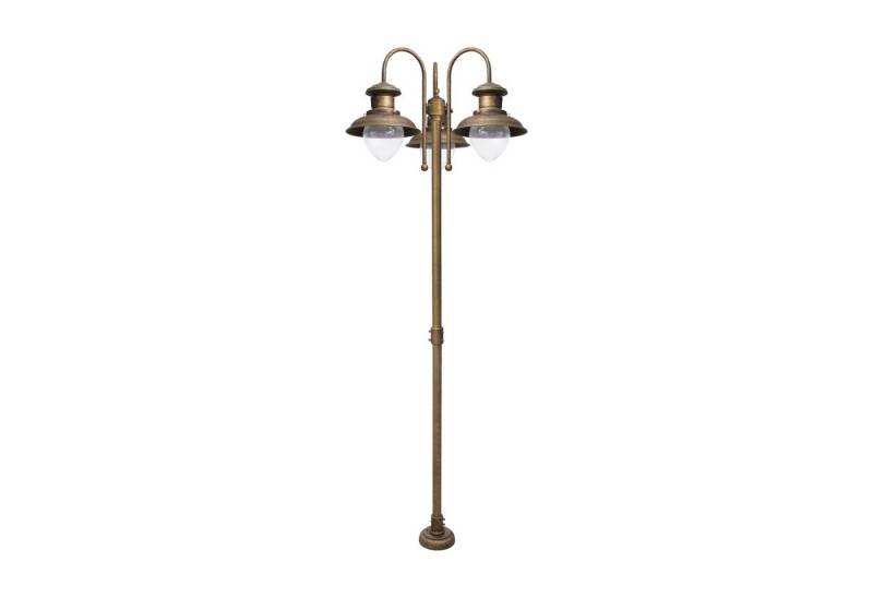 Licht-Erlebnisse Außen-Stehlampe AMALFI, ohne Leuchtmittel, 3-flammig IP44 in Bronze Antik matt E27 210 cm Glas Messing massiv von Licht-Erlebnisse