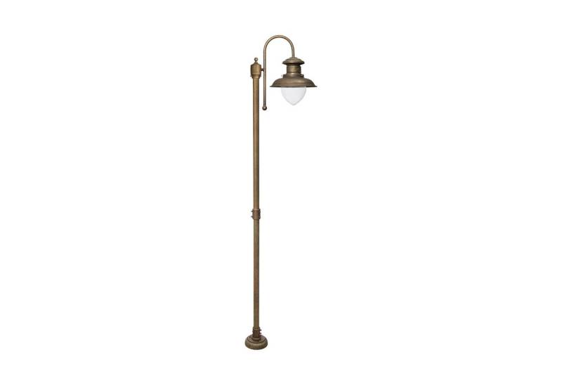 Licht-Erlebnisse Außen-Stehlampe AMALFI, ohne Leuchtmittel, in Bronze Antik matt IP44 E27 210 cm Glas Messing Maritim Terrasse von Licht-Erlebnisse