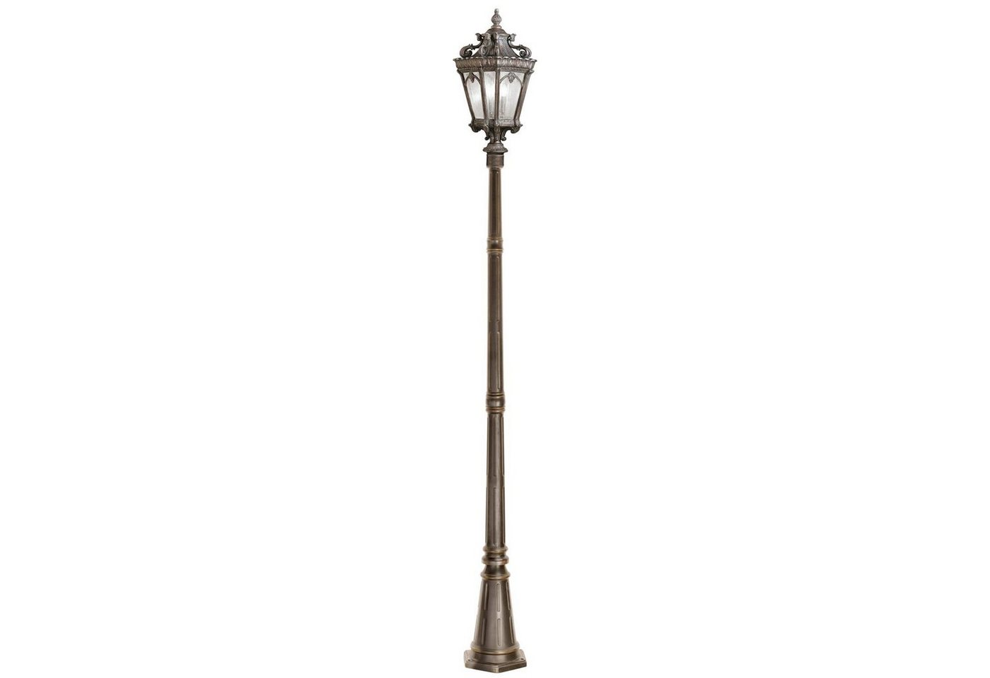 Licht-Erlebnisse Außen-Stehlampe AMELIA, ohne Leuchtmittel, Wegeleuchte 295 cm E14 IP44 Braun Hof Garten Glas Aluminium Vintage von Licht-Erlebnisse