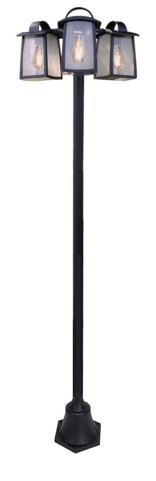 Licht-Erlebnisse Außen-Stehlampe ARYANNA, ohne Leuchtmittel, Glas Aluminium 195 cm hoch IP44 Schwarz E27 3-flammig Vintage Design von Licht-Erlebnisse