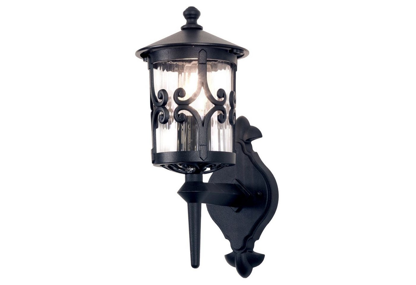 Licht-Erlebnisse Außen-Wandleuchte ASHFORD, ohne Leuchtmittel, Wandleuchte außen IP23 Schwarz E27 Glas Aluminium Rustikal von Licht-Erlebnisse