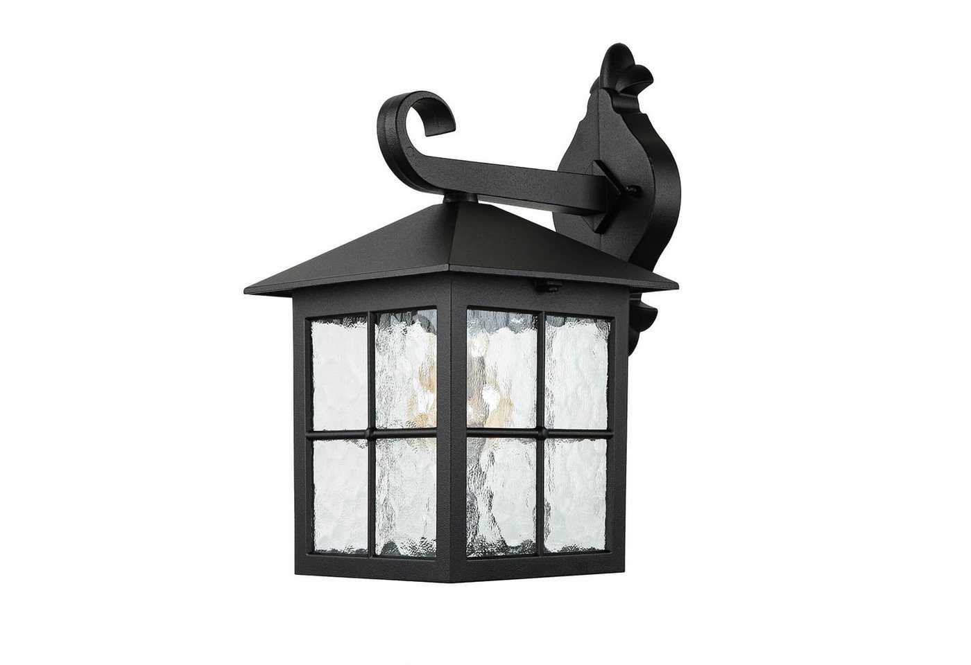 Licht-Erlebnisse Außen-Wandleuchte BAARLE, ohne Leuchtmittel, Rustikale Wandlampe außen IP43 Ornamentglas Schwarz E27 Wandlaterne von Licht-Erlebnisse