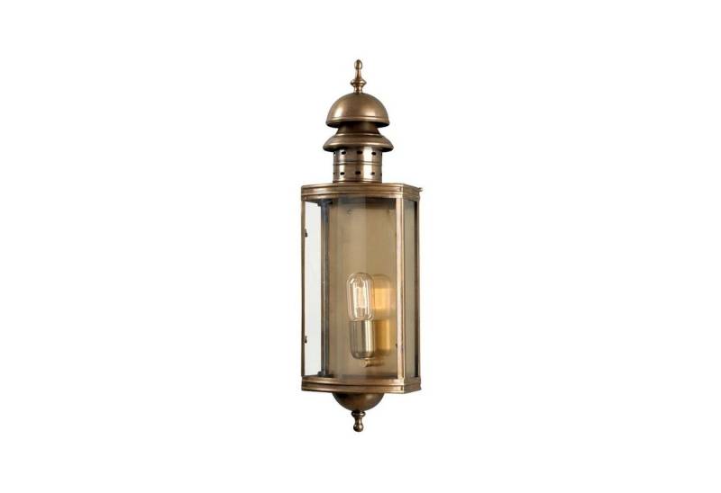Licht-Erlebnisse Außen-Wandleuchte BAKER, ohne Leuchtmittel, Außenwandlampe IP44 E27 Glas Echt-Messing Vintage Außenlampe Wand Hof von Licht-Erlebnisse