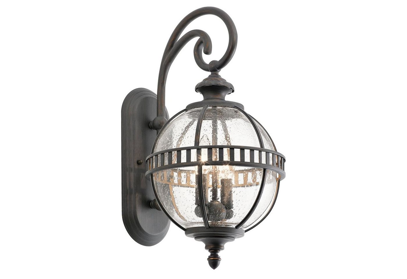 Licht-Erlebnisse Außen-Wandleuchte BONHAM, ohne Leuchtmittel, Außenwandlampe E14 IP44 Braun Terrasse Hof Glas Metall Vintage von Licht-Erlebnisse