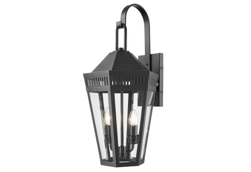 Licht-Erlebnisse Außen-Wandleuchte BRILON, ohne Leuchtmittel, Vintage Design Edelstahl Aluminium Glas in Schwarz E14 IP23 H: 58,5 cm von Licht-Erlebnisse