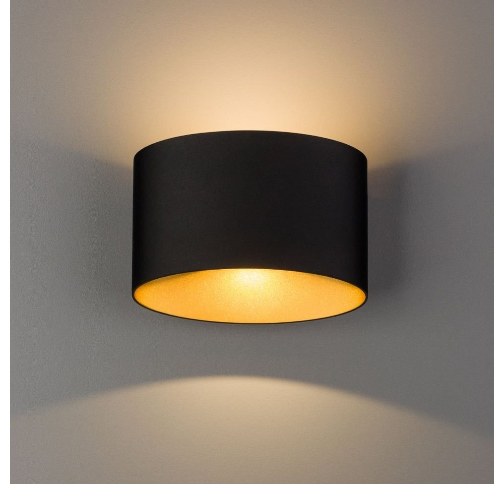 Licht-Erlebnisse Außen-Wandleuchte CAILIN, LED fest integriert, Warmweiß, LED Wandlampe außen Up Down Aluminium in Gold Schwarz IP54 von Licht-Erlebnisse