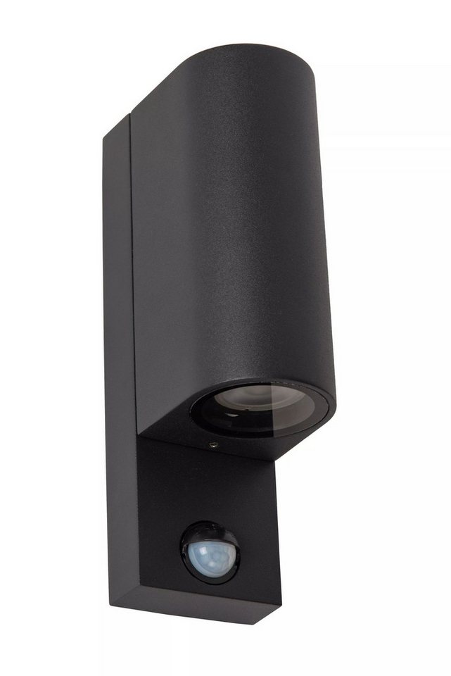 Licht-Erlebnisse Außen-Wandleuchte DOMI, ohne Leuchtmittel, Aluminium Bewegungsmelder 23 cm hoch IP65 Schwarz GU10 2-flammig von Licht-Erlebnisse