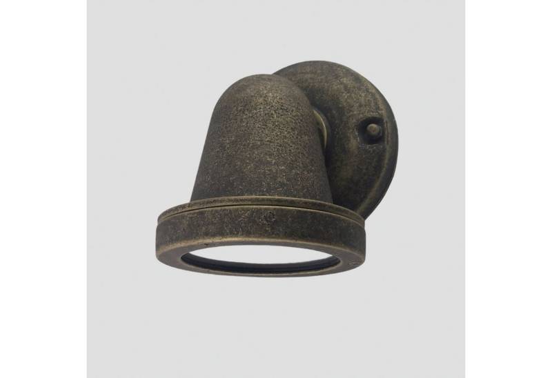 Licht-Erlebnisse Außen-Wandleuchte GEON, ohne Leuchtmittel, Messing Glas GU10 IP64 14 cm hoch in verwittert Maritim Downlight von Licht-Erlebnisse