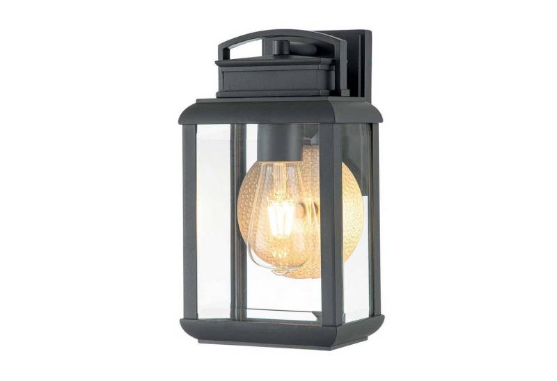 Licht-Erlebnisse Außen-Wandleuchte HOWARD, ohne Leuchtmittel, Glas Aluminium E27 IP44 30,5 cm hoch Graphit Zinn eckig von Licht-Erlebnisse