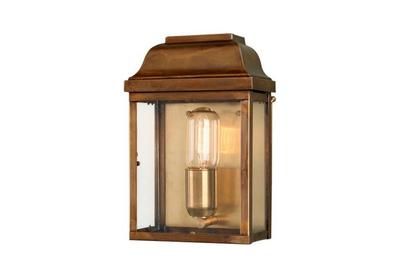 Licht-Erlebnisse Außen-Wandleuchte JODIE, ohne Leuchtmittel, Außenlampe Wand Haus Hof Glas Messing IP44 E27 Außenleuchte Wand von Licht-Erlebnisse
