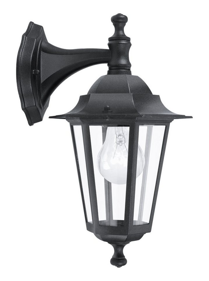 Licht-Erlebnisse Außen-Wandleuchte LATERNA 4, ohne Leuchtmittel, Schwarz E27 Rustikal Aluguss Glas IP44 Laterne Garten von Licht-Erlebnisse