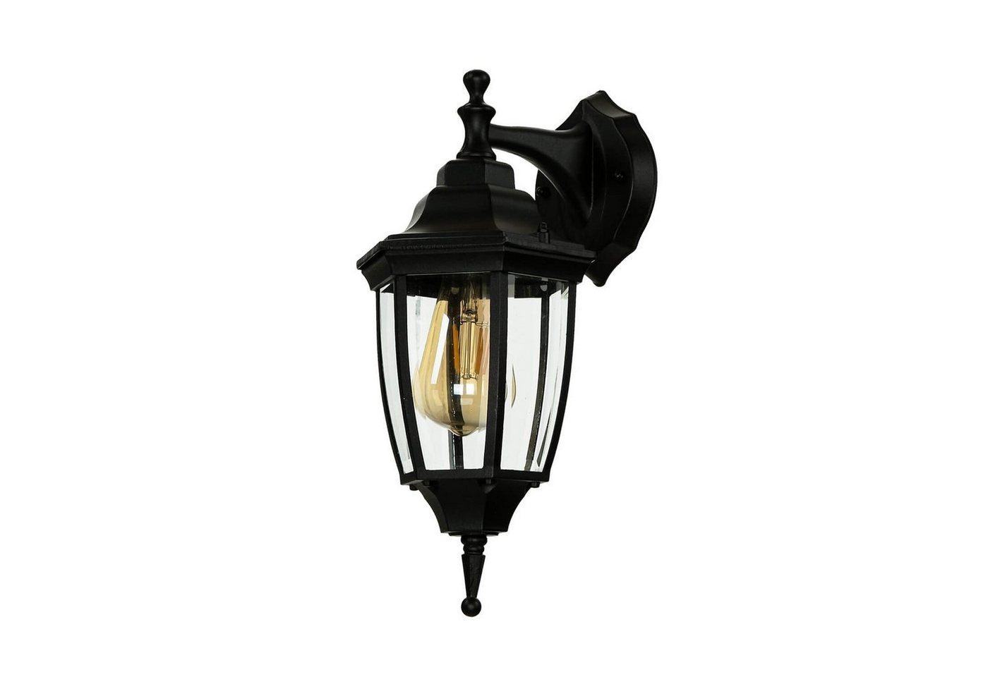 Licht-Erlebnisse Außen-Wandleuchte LYON, ohne Leuchtmittel, Außenwandlampe Hof Garten IP44 Schwarz E27 Glas Aluminium Rustikal von Licht-Erlebnisse