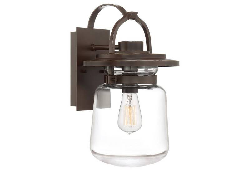 Licht-Erlebnisse Außen-Wandleuchte OAKHAM, ohne Leuchtmittel, Glas Aluminium 39,3 cm hoch IP44 in Bronze dunkel E27 Vintage von Licht-Erlebnisse