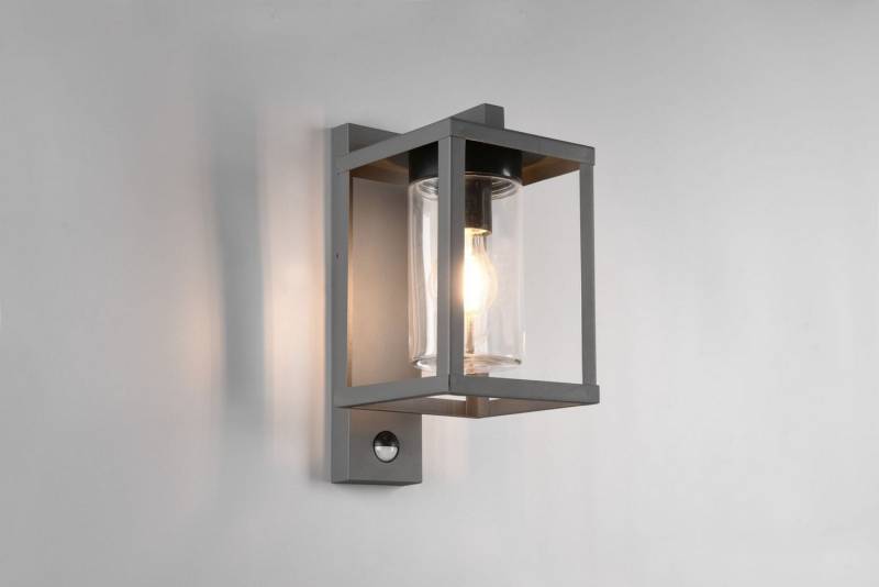 Licht-Erlebnisse Außen-Wandleuchte ORIXA, ohne Leuchtmittel, Metall Glas mit Bewegungsmelder E27 IP44 H: 33,5 cm Anthrazit Modern von Licht-Erlebnisse