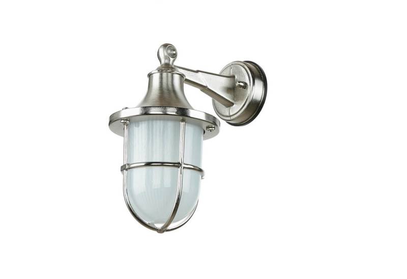 Licht-Erlebnisse Außen-Wandleuchte SANTORIN, ohne Leuchtmittel, Außenwandleuchte Messing echt Riffelglas maritim IP64 Lampe von Licht-Erlebnisse