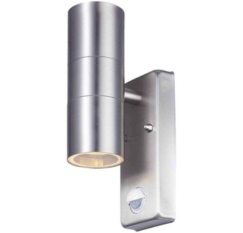 Licht-Erlebnisse Außen-Wandleuchte YARFA, ohne Leuchtmittel, Bewegungsmelder GU10 IP44 Up Down H: 22,5 cm mit Schalter in Silber von Licht-Erlebnisse
