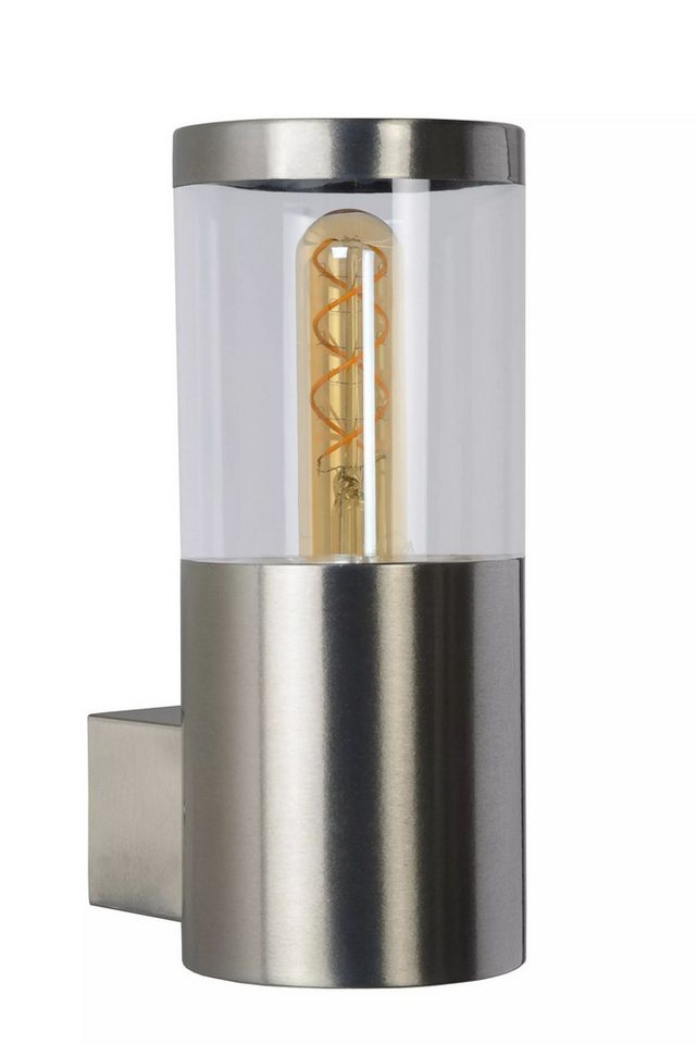 Licht-Erlebnisse Außen-Wandleuchte ZORU, ohne Leuchtmittel, Metall E27 IP44 23 cm hoch Chrom Außenwandlampe von Licht-Erlebnisse