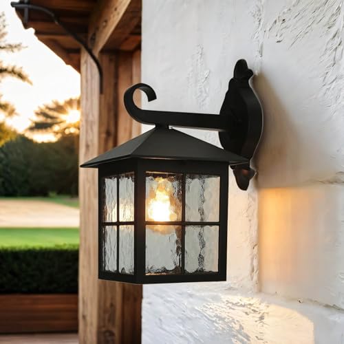 Licht-Erlebnisse Aussen Wandleuchte aus Aluguss & Glas in schwarz IP43 E27 H:34 robust rustikal antik für Garten Terrasse Hauswand Eingang Wandlampe Außenleuchte von Licht-Erlebnisse