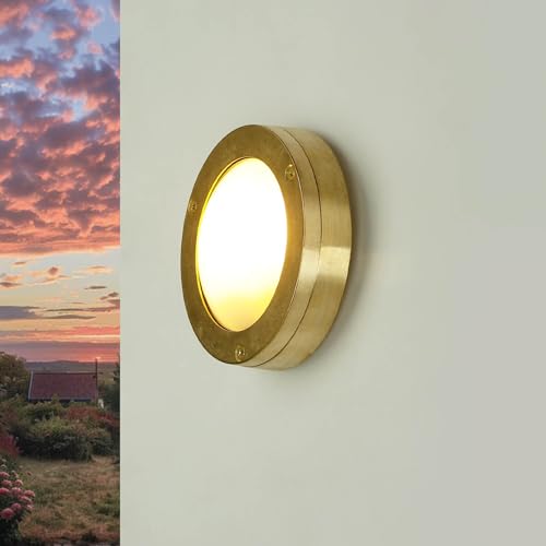 Licht-Erlebnisse Aussen Wandleuchte aus Echt-Messing wertig & Glas IP64 wetterfest G9 wechselbar Hof Garten Hauswand Wandlampe Außenleuchte Schiffslampe maritim von Licht-Erlebnisse