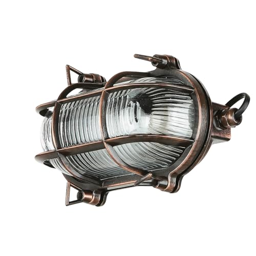 Licht-Erlebnisse Außenlampe Wand Messing Glas in Kupfer Antik IP64 Hof Garten B:21 cm E27 Maritim Rustikal nostalgische Wandleuchte Outdoor SKIATHOS von Licht-Erlebnisse