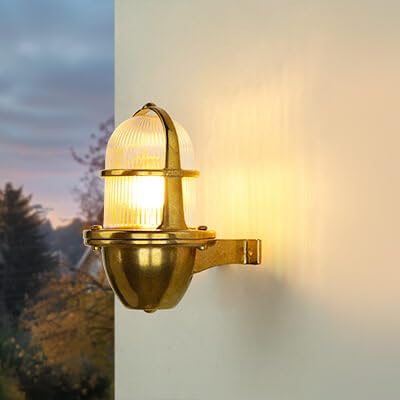 Licht-Erlebnisse Außenlampe Wand aufwärts aus Echt-Messing IP64 E27 H:18cm rostfrei Schiffslampe Wandlampe Außenleuchte Wandleuchte maritim Hof Garten von Licht-Erlebnisse