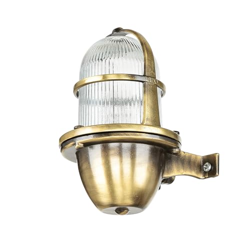 Licht-Erlebnisse Außenlampe Wand aufwärts aus Echt-Messing antik IP64 E27 H:18cm rostfrei Schiffslampe Wandlampe Außenleuchte Wandleuchte maritim Hof Garten von Licht-Erlebnisse