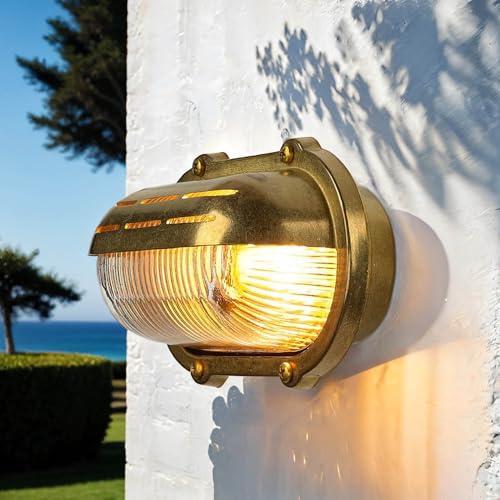Außenleuchte IP64 rostfrei robust Messing Riffelglas Maritime Lampe Wandlampe Haus Terrasse Außenleuchte IP64 rostfrei robust Messing Riffelglas Maritime Lampe Wandlampe Haus Terrasse von Licht-Erlebnisse
