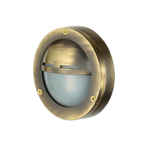 Licht-Erlebnisse Außenleuchte Wand AGIA aus Echt-Messing antik wertig & Glas IP64 wetterfest G9 wechselbar Garten Hauswand Wandlampe Wandleuchte Schiffslampe maritim von Licht-Erlebnisse