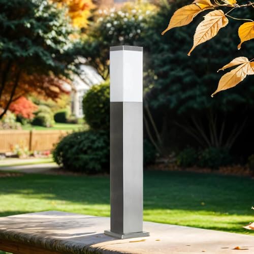 Licht-Erlebnisse Pollerleuchte Außen stehend, Außenlampe Edelstahl, Wegeleuchte Außen, Garten, Einfahrt, IP44, E27, eckig, H:65 cm, blendarm, Outdoor Stehlampe von Licht-Erlebnisse