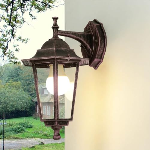 Licht-Erlebnisse Außenleuchte Wand Rustikal IP44 E27 H: 36 cm Aluminium Glas in Schwarz-Rot antik Wandlaterne Wandlampe außen Haus Garten Hof von Licht-Erlebnisse