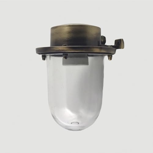 Licht-Erlebnisse Außenwandleuchte Glas Messing E27 IP64 H: 18 cm in antik rostfrei regenfest Maritim Wandlampe außen Balkonlampe Außenlampe Haustür von Licht-Erlebnisse