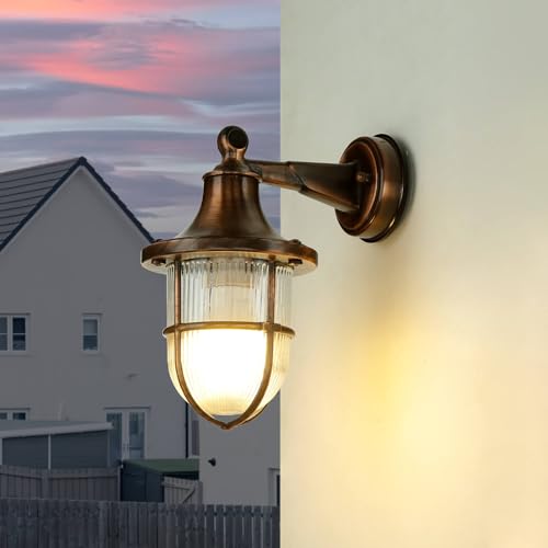Licht-Erlebnisse Außenlampe Kupfer Antik, Außenleuchte Messing, Riffelglas, Maritime Wandlampe Außen, Balkon, Terrasse, IP64, T:22 cm, E27, Schiffslaterne, Gartenlampe Rustikal Licht-Erlebnisse Außenlampe Kupfer Antik, Außenleuchte Messing, Riffelglas, Maritime Wandlampe Außen, Balkon, Terrasse, IP64, T:22 cm, E27, Schiffslaterne, Gartenlampe Rustikal von Licht-Erlebnisse