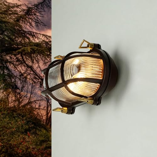 Licht-Erlebnisse Außenwandleuchte Messing Glas in Rostbraun Antik IP64 Hof Terrasse B:21 cm E27 Riffel nostalgisch Maritime Außenlampe Garten SKIATHOS Licht-Erlebnisse Außenwandleuchte Messing Glas in Rostbraun Antik IP64 Hof Terrasse B:21 cm E27 Riffel nostalgisch Maritime Außenlampe Garten SKIATHOS von Licht-Erlebnisse