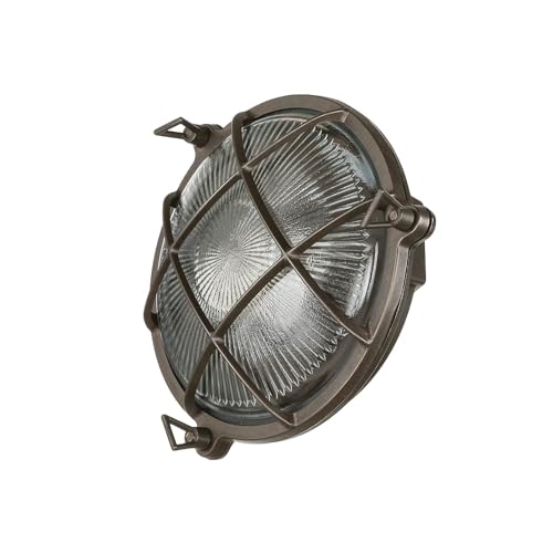 Licht-Erlebnisse Außenwandleuchte Messing Glas in Schwarz Antik IP64 Garten Balkon B:21 cm E27 Rustikal Maritim Gitter runde Wandlampe Outdoor SERIFOS von Licht-Erlebnisse
