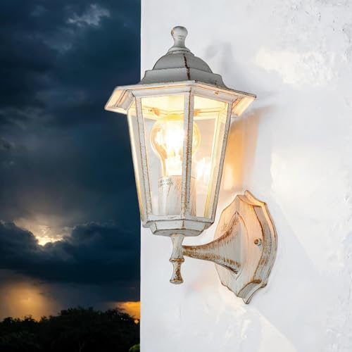 Licht-Erlebnisse Außenwandleuchte Weiß Gold E27 IP43 H: 36 cm Aluminium Glas Rustikal Outdoor Wandlampe außen Hoflampe Wandlaterne Gartenlampe Licht-Erlebnisse Außenwandleuchte Weiß Gold E27 IP43 H: 36 cm Aluminium Glas Rustikal Outdoor Wandlampe außen Hoflampe Wandlaterne Gartenlampe von Licht-Erlebnisse