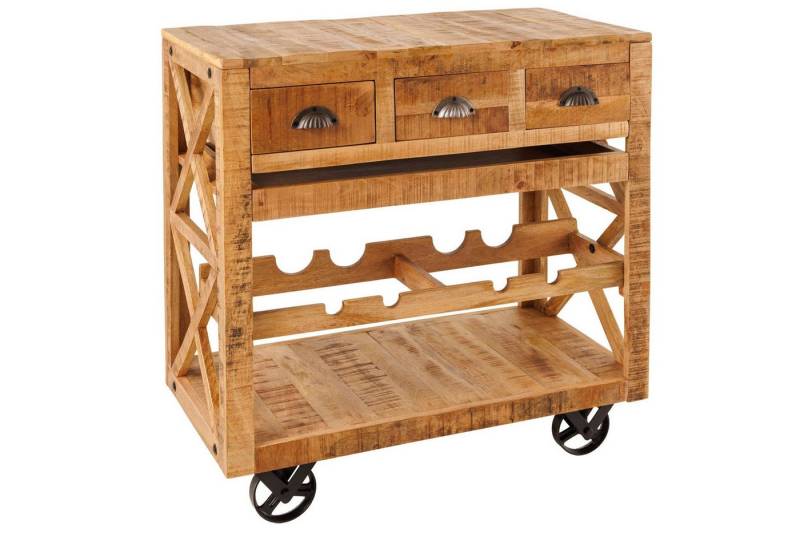 Licht-Erlebnisse Barschrank GAVOL Mango Holz mit Rollen B: 86 cm Industrial Küche Hausbar von Licht-Erlebnisse