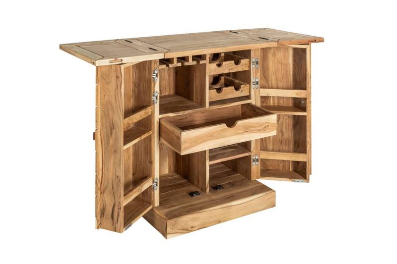 Licht-Erlebnisse Barschrank MARIS Massivholz Akazie 650-1300 x 90 cm mit Schublade aufklappbar von Licht-Erlebnisse