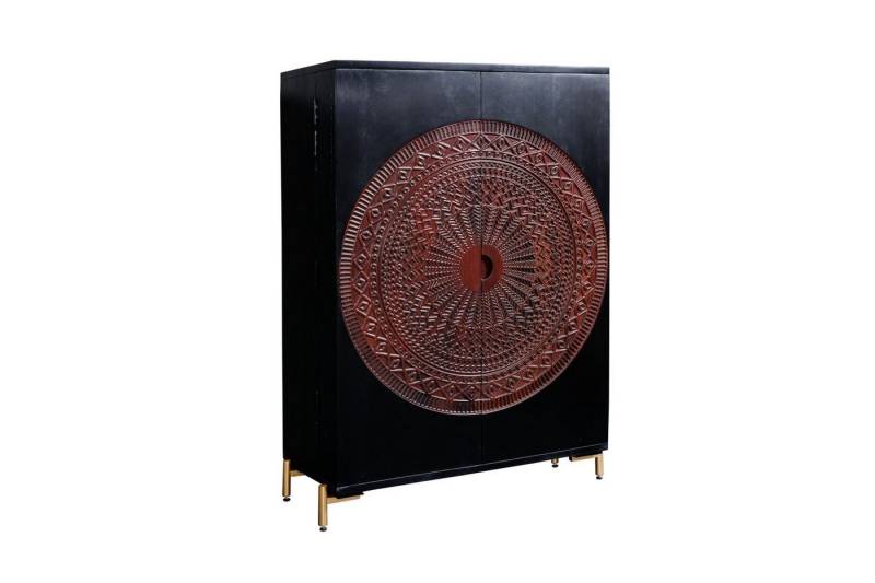 Licht-Erlebnisse Barschrank RAINE Holz Metall 95 x 141 cm Handarbeit Ornament Schwarz Kupfer Gold von Licht-Erlebnisse