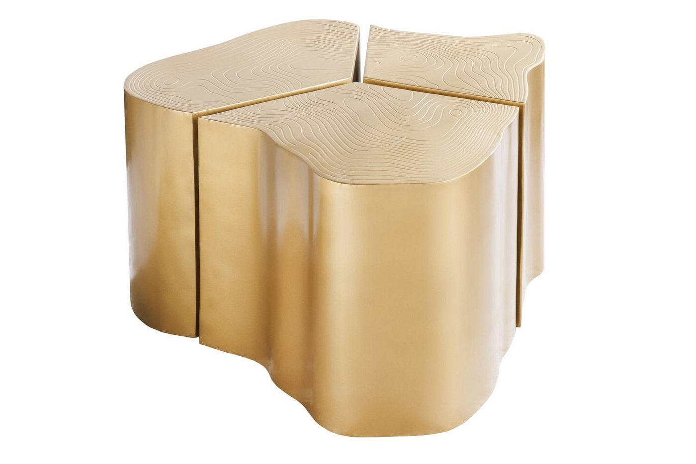 Licht-Erlebnisse Beistelltisch DAKAR, 3er Set Handarbeit aus Metall in Messing 80 x 74 x 38 cm (LxBxH) von Licht-Erlebnisse